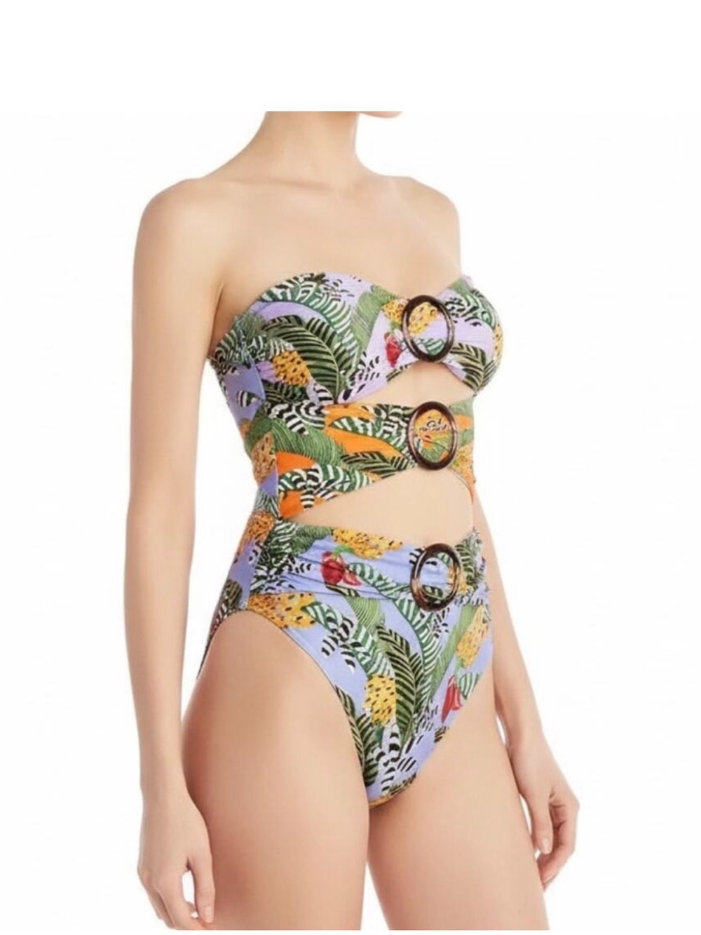 Farm Rio Tropical Print Cutout Bikini Set with Ring Accents